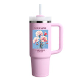 40oz Tumbler with Birth Flower and Custom Name(Cherry Blossom)